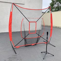 (New) $75 Baseball, Softball 7x7ft Practice (Net and Ball Tee Set) for Hitting Batting Training 