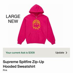 Supreme spitfire pink hoodie large new