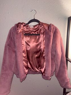pink fluffy cropped jacket