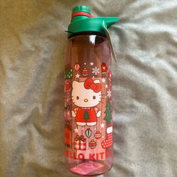 Hello Kitty water bottle with a Christmas-themed design