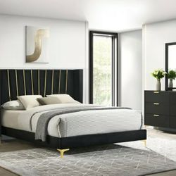Kendall - 4 Piece Upholstered Tufted Queen Bedroom Set - Black
