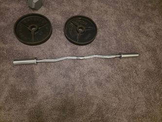47"  EZ Curl Bar  with 35# plates