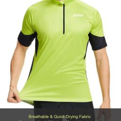 Men’s Cycling Jersey Short Sleeve UPF Half-Zip with 3+1 Zipper Pockets, Breathable Quick-Dry Moisture Wicking Fabric（Large）