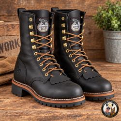 Georgia Boot G8100 8” Black Logger Boots – Vibram Soles – Men’s 6.5 M/Women’s approx 8
