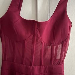 Missguided burgundy Tall mesh jumpsuit
