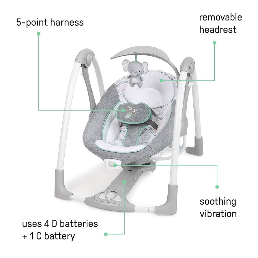 Ingenuity ConvertMe 2-in-1 Compact Portable Baby Swing 2 Infant Seat