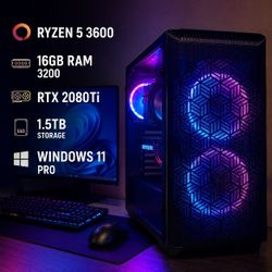 Gaming PC - Ryzen 5 3600, RTX 2080 Ti, 16GB RAM, 1.5 tb storage, WiFi, Windows 11 Pro