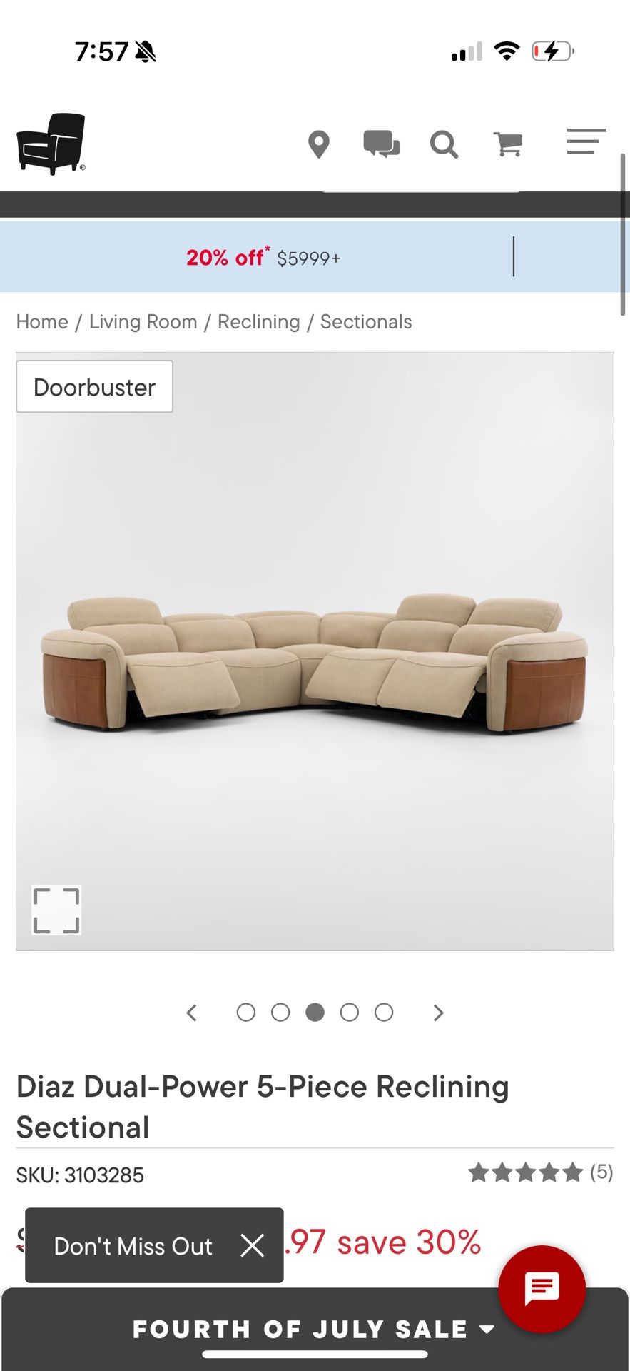 Diaz Dual-Power 5-Piece Reclining Sectional