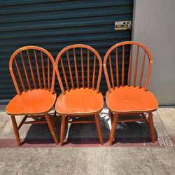 Set of 3 Vintage Wooden Dining Chairs – Farmhouse/Windsor Style