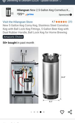 5 Gallon Keg Corny Keg, Stainless Steel Cornelius Keg with Ball Lock Keg Fittings, 5 Gallon Beer Keg with Dual Rubber Handle, Ball Lock Keg for Home B