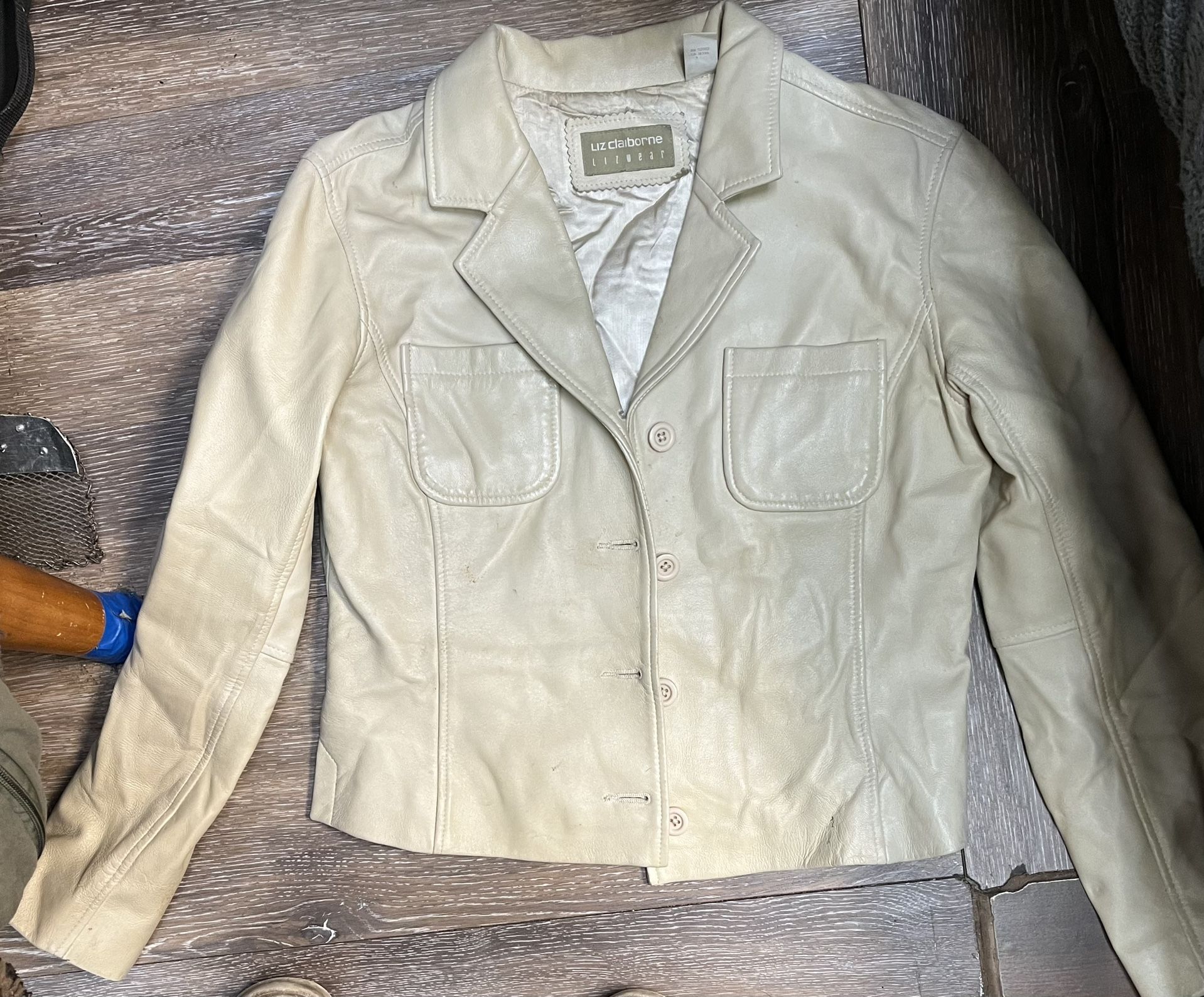 Liz Claiborne Leather Jacket Off White Size 10