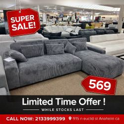 Dark gray corduroy living room sectional sofa 