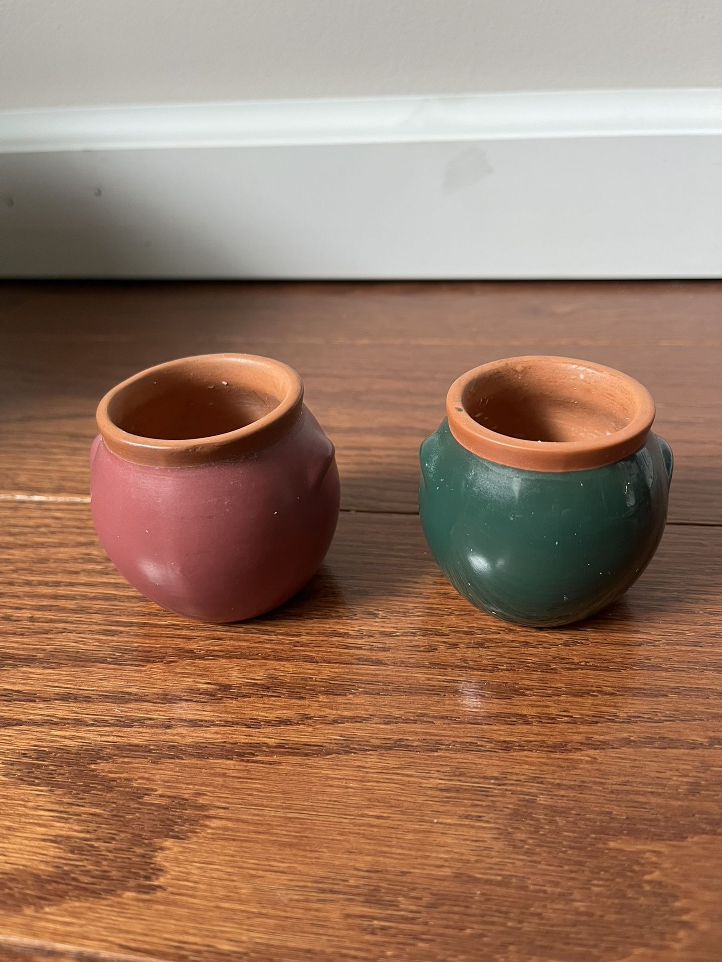 Two Small Handmade Terra-Cotta Pots Made In Bali Each Measures 2.5” Tall