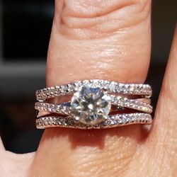  1ct Center Diamond Engagement Ring With Custom Enhancement .75 Ct  Side Diamonds.  Wedding  Set