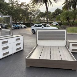 Beautiful Bedroom Set Queen Size Solid Wood Gray And White Color Like New By Brazil Furniture