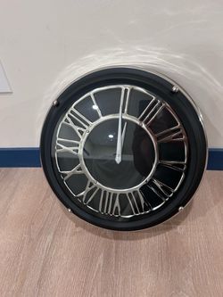 Large Modern Industrial Wall Clock – Silver & Black – Approx. 18”