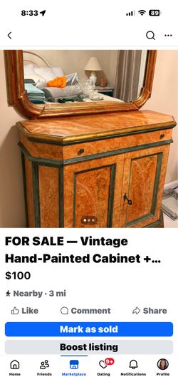 Vintage Hand‑Painted Cabinet — $100
