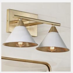 JONATHAN Y Yvette 16 in. 2-Light White/Gold Metal Vanity Wall Light JYL9013A