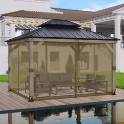 12 ft. x 16 ft. Universal Replacement Mosquito Netting for Patio Gazebos with Zippers (Mosquito Net Only)-Brown