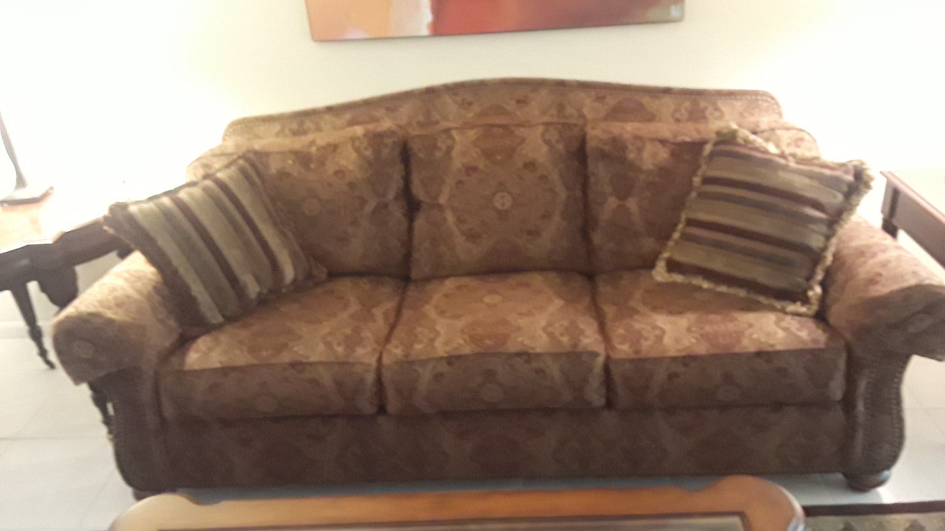 Elegant Classic Sofa and Loveseat - & 2 matching hardwood chairs with cushions New Condition