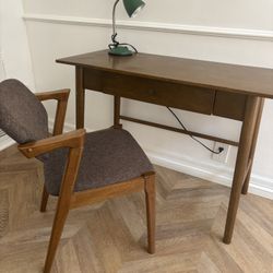 Wood Desk & Chair Mid Century Repro 
