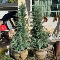 Two Artificial Plants In Ceramic Pots Can Be Used Indoor Or Outdoor