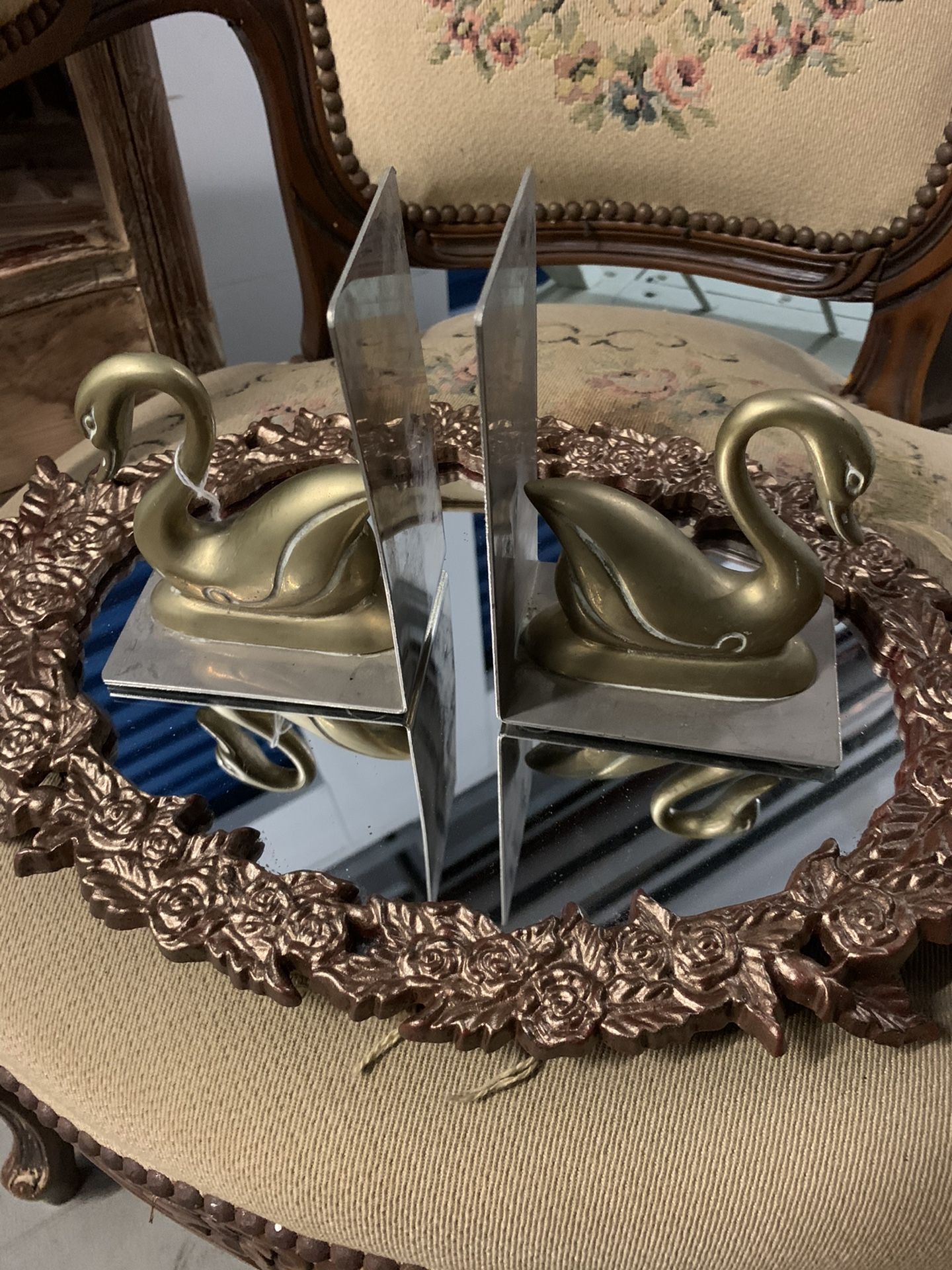 Vintage swan brass bookends
