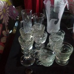 CHRYSTAL DISHES VASES, SMALL PICTURE AND MORE  14 PIECES  ALL  FOR  $30.00