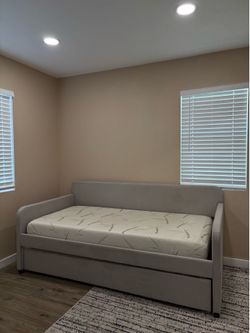 grey upholstered daybed trundle with mattresses