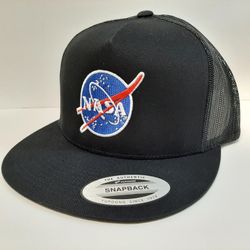 Nasa Embroidered Yupoong Classics Flat Bill Trucker Mesh Snapback Cap Hat 