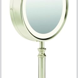 Conair Reflections Double-Sided LED Lighted Tabletop Mount Vanity Makeup Mirror, 1x/10x magnification, Satin Nickel
