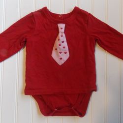 Baby Boys 6-9M Red Valentine's Bodysuit w/ Pink Hearts Tie