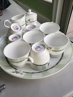 8 mini bone China tea cups with sugar and creamer set