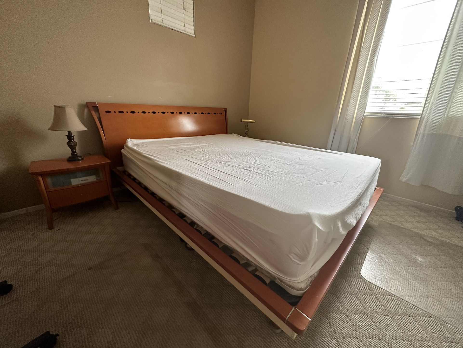 Queen Size Bed - Frame and Mattress And Night Table