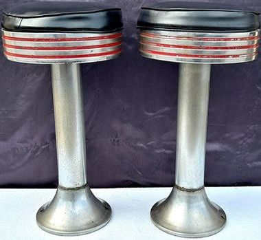 Pair of 1950's Ice Cream Parlor/Soda Fountain Chrome Stools - 25.5" Tall