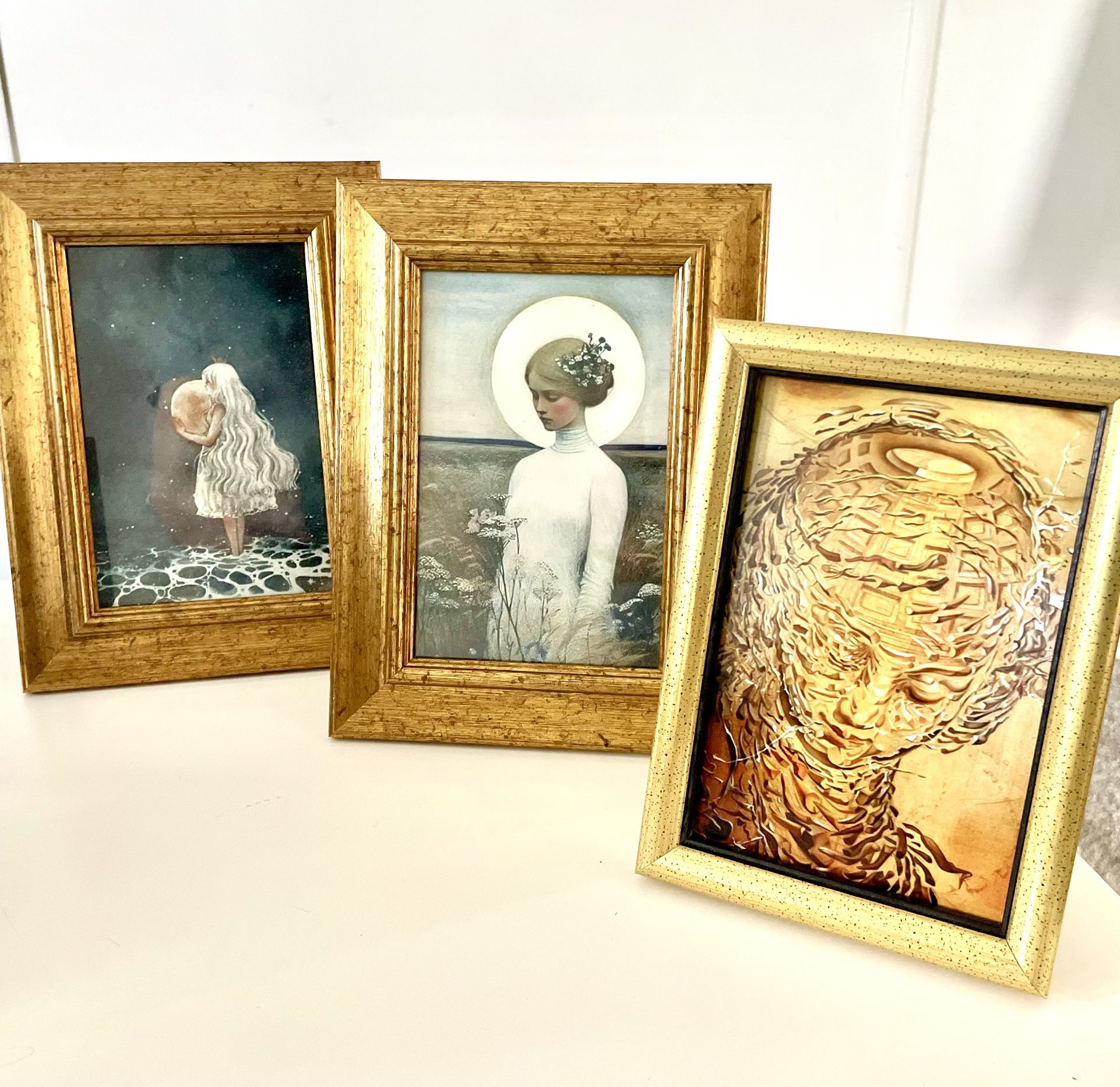Whimsical Set of 3 Framed Art Prints - Gold Frames