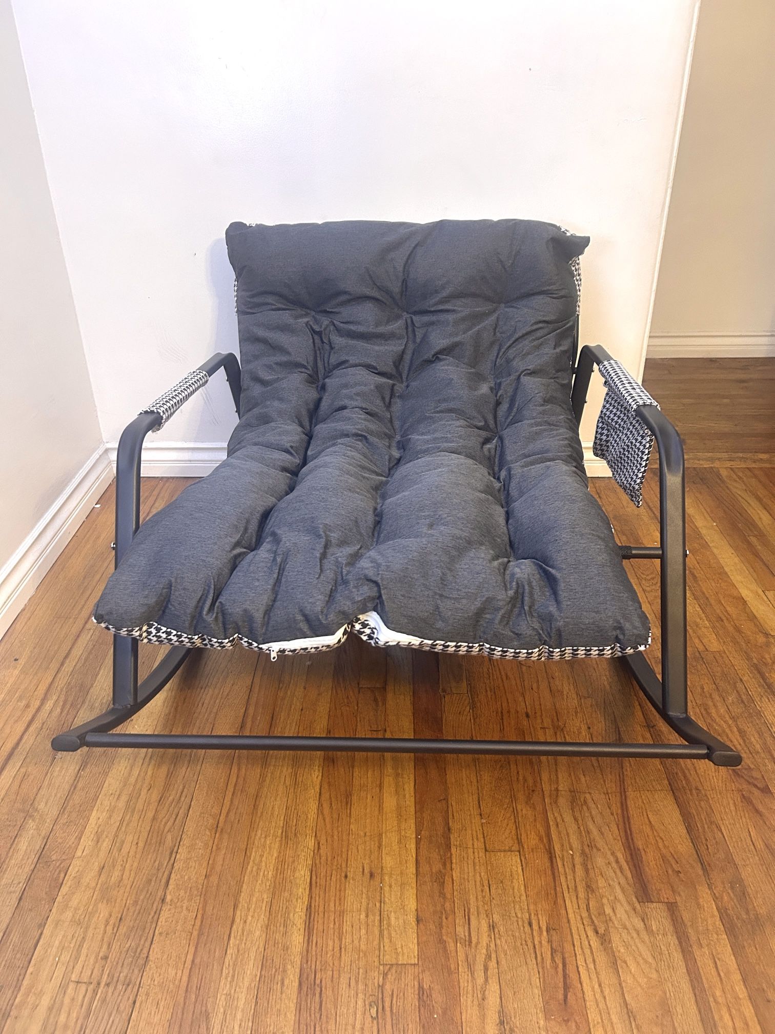 Oversized Rocking Chair  Cushion, Indoor Outdoor Comfy Patio Chair Steel Frame, Rocker Lounge Chair for Grey