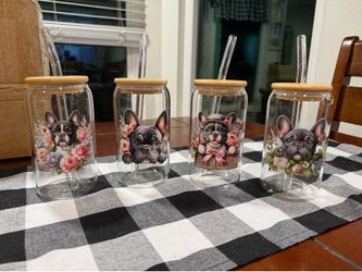 Set of 4 French Bulldog glass tumblers