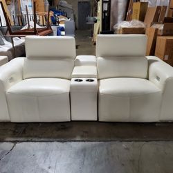 Loveseat Recliner Real Leather White Color