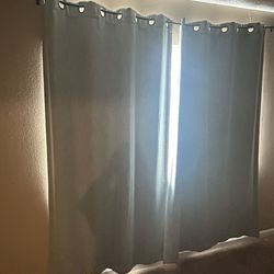 Greenish Gray Blackout Curtain With Rod