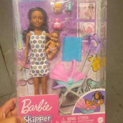 NEW Barbie Black Babysitter w/ baby & carriage doll kit