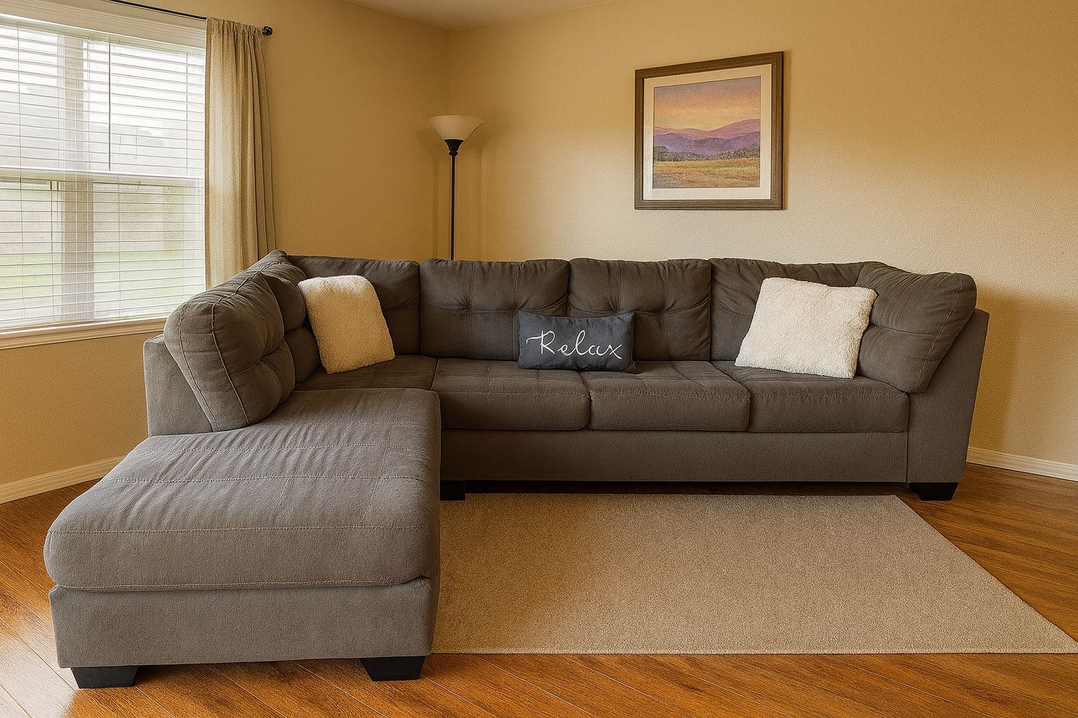 Gray Sectional Sofa Couch with Chaise Lounge – Modern L-Shape Sofa – Tufted Microfiber Couch