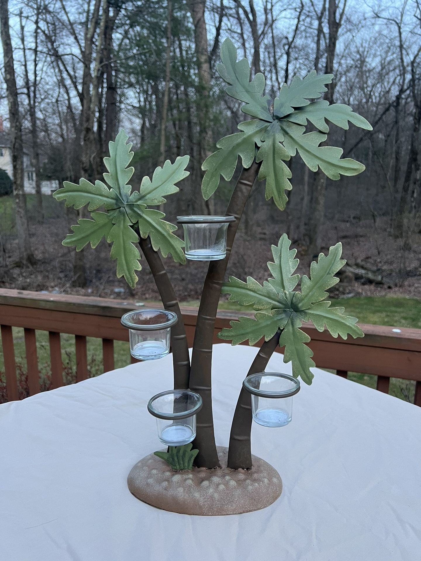 Metal Palm Tree Four Tea Lights Candle Holder