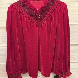 Red Velvet V Shaped Neck Shirt 