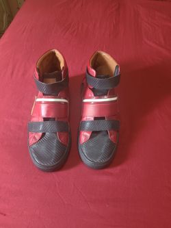 Bally Red and Black High-Top Sneakers with Velcro Straps