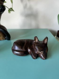 Cute vintage hand carved wood sleeping cat