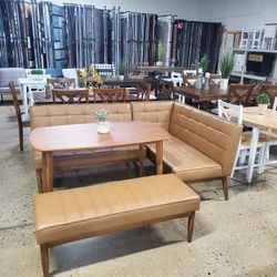 Mid-century Modern Style 4 Pc Tan Breakfast Nook Set 