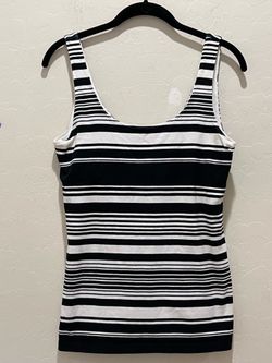 Banana Republic Size M Stripped Tank Top Built in Bra Black White Scoop Neck