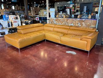 KENDI Casa Citadel Modern Orange Italian Leather Sectional Sofa