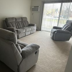 Gray Mitchiner Sofa, Loveseat and Rocking Chair Recliner  For Sale